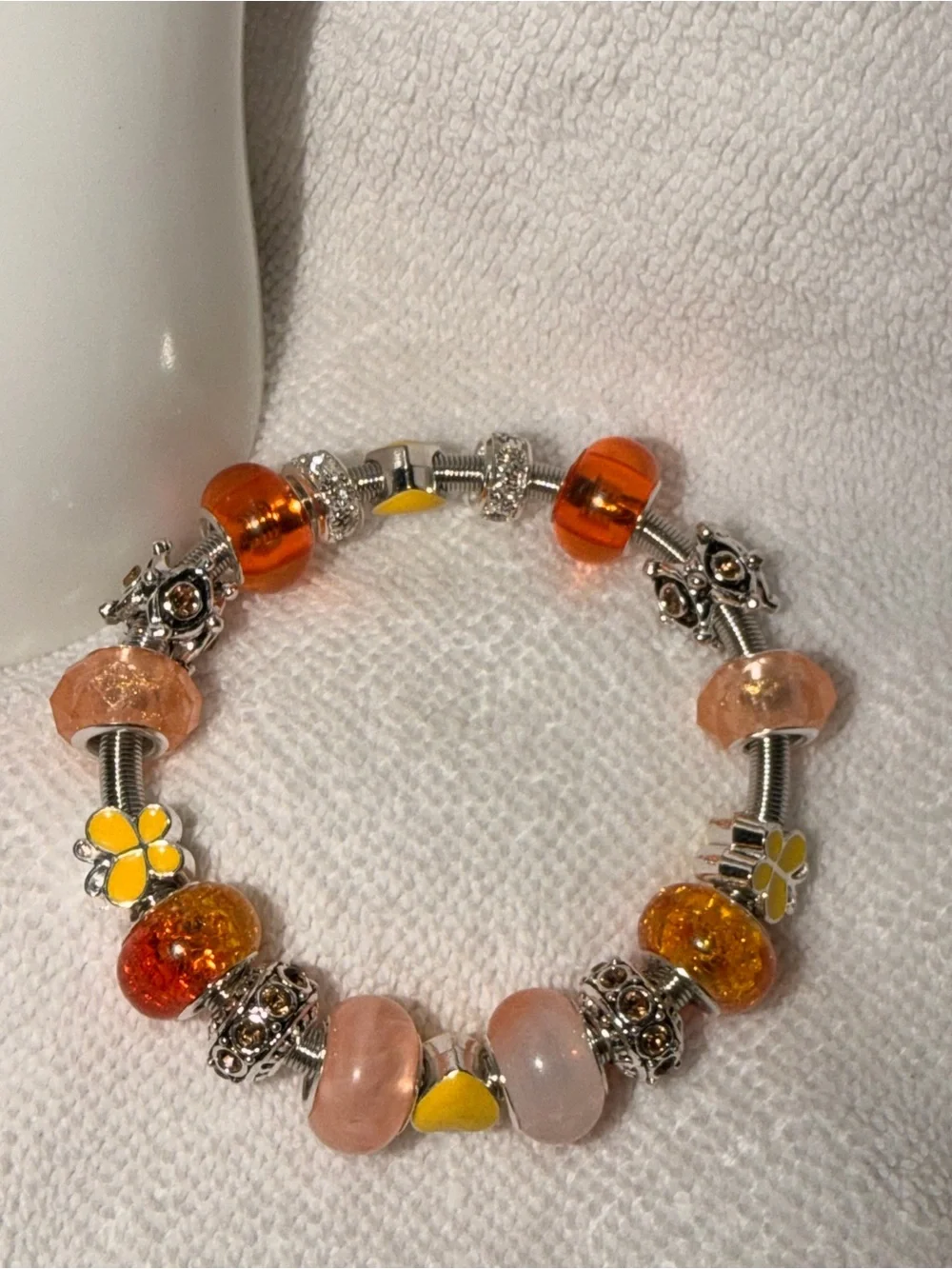 Women's Yellow & Orange Floral Charm Bead Bracelet - Unbranded